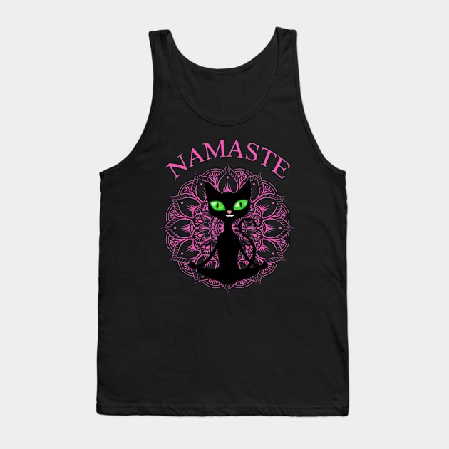 Funny Namaste Cat Yoga Pink Mandala Tank Top by Atteestude